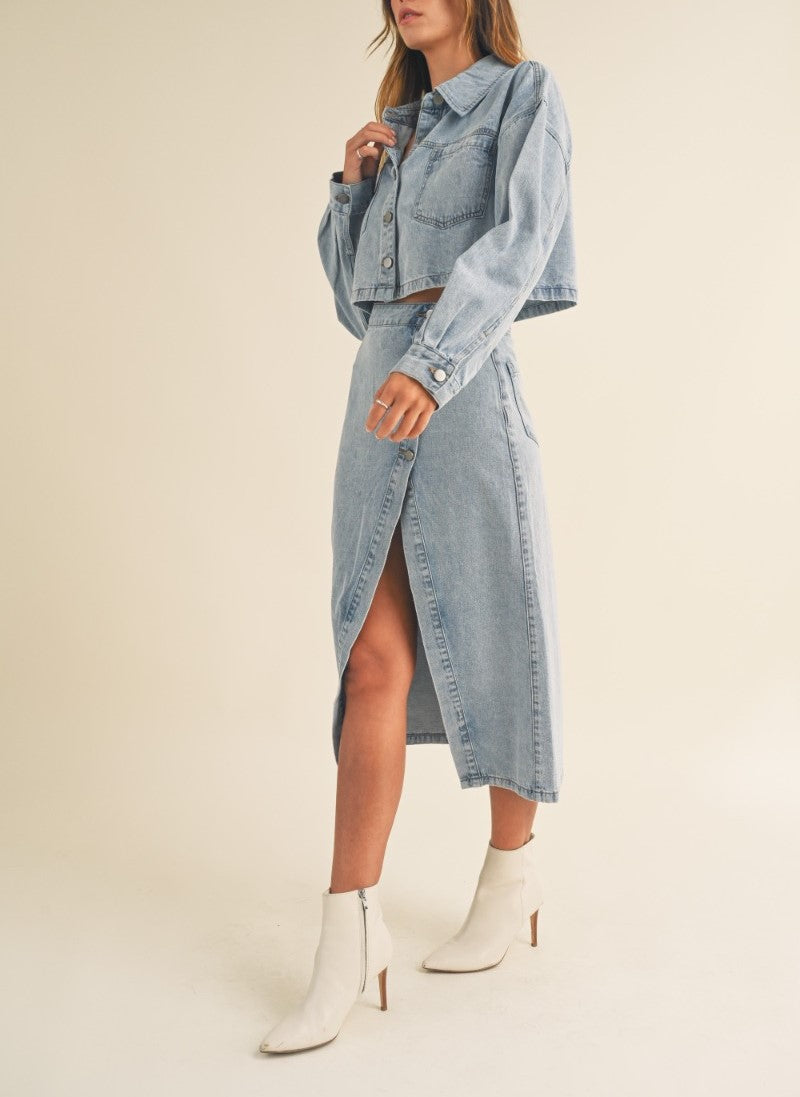 JoJo Denim Jacket and Midi Skirt Set