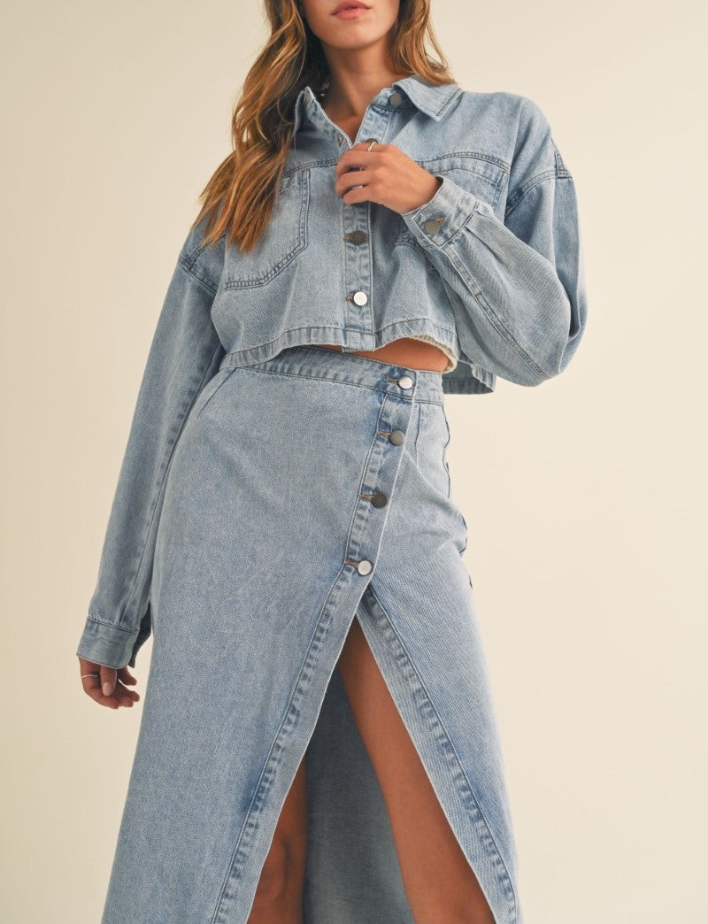 JoJo Denim Jacket and Midi Skirt Set